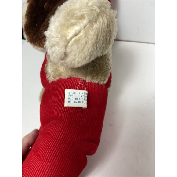 Interpur Brown Puppy Dog Red Corduroy Hat Overalls 15 Inch Stuffed Toy vtg Plush - Picture 3 of 7